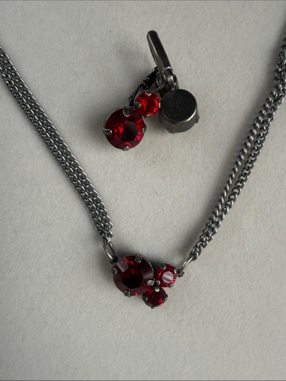 Sabika Silver-Tone Necklace and Earrings Set with Deep Red Ruby Stones